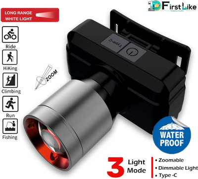 FIRSTLIKE 200W Rechargeable Head Lamp With 3 Mode Light Zooming With Head Adjustable LED Torch(Silver, Black, 8 cm, Rechargeable)