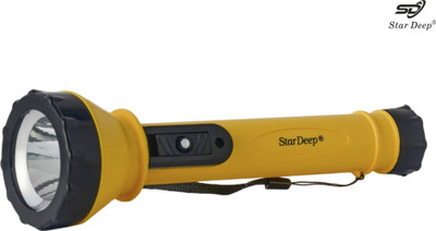 STARDEEP 0.75W SD-54 LED EASY ON/OFF FLASHLIGHT WITH AAA SIZE CELL LOCK FLASHER BUTTON Torch(Yellow, Black, 5.5 cm)