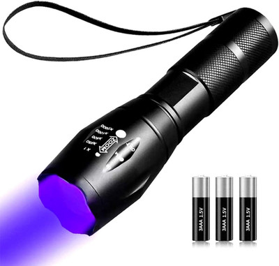 Techzere Aluminium UV Led Torch 2 in 1 Bright Normal Flashlight & 395nm zoomable UV Light Torch(Black, 3.04 cm)