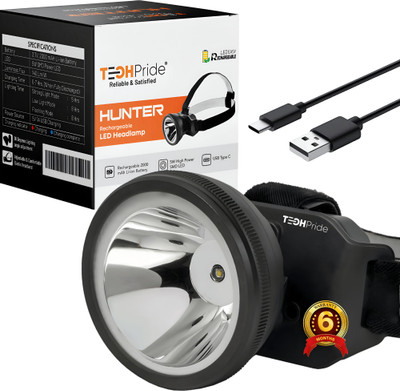 TechPride LED Head light for farmers Camping Hiking Trekking Cycling caving Fishing Torch(Black, 11 cm, Rechargeable)