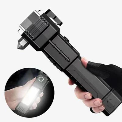 Sebon LED Flashlight with Magnets, hammer with 4 in 1 option - M5 Torch(Black, 15 cm, Rechargeable)