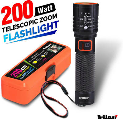 Trillsun Metal Body Zoomable 1000 Meter|1 Km High Power Long Range & Type-C 5 hrs Torch Emergency Light(Black)