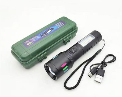 FINARO Metal Torch Rechargeable Light-Zoomble Charging Led Water Proof Led Torch(Black, 14 cm, Rechargeable)