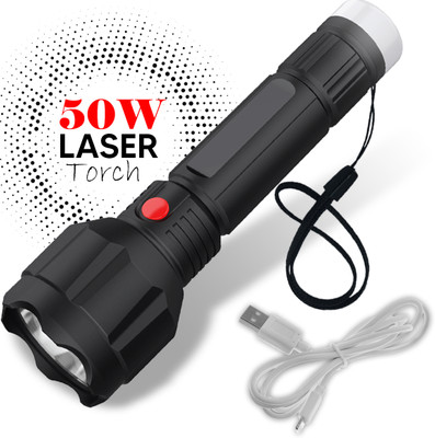 Sunaze 2 In 1 Light Mode Rechargeable Handy 50W Long Range Torch Light 1200mAh Battery 5 hrs Torch Emergency Light(Black)