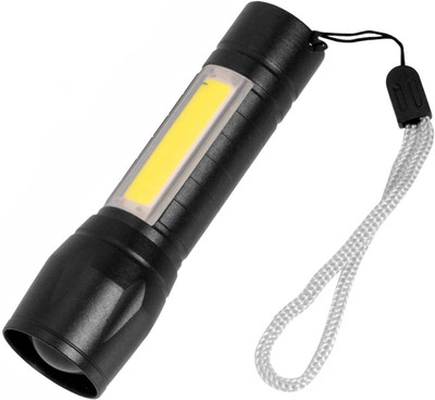 RECTITUDE Portable LED XPE COB USB Rechargeable 3 Modes Flashlight with Hanging Rope Torch(Black, 9 cm, Rechargeable)