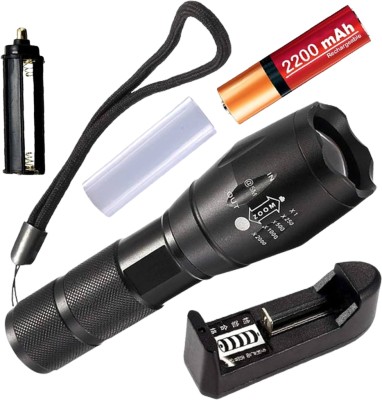 LED FLASHLIGHT Metal Body Long Range 5 Modes LED Flash Light Emergency Torch Torch(Black, 14.2 cm, Rechargeable)