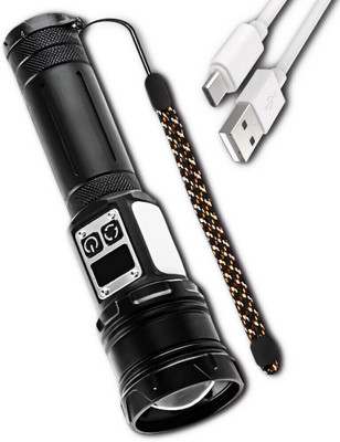 ApexBeam Extra Long Range Torch for Night Security Torch(Black, 17.5 cm, Rechargeable)