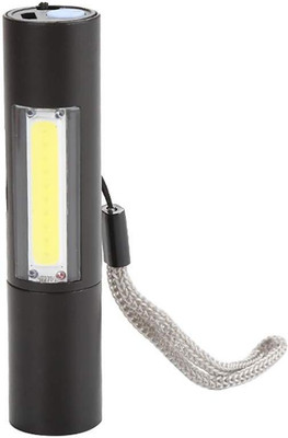 GLOWISH LONG RANGE 3 MODES MINI FLASHLIGHT WITH SIDE SUPPORT COB LED LAMP & SOS BLINKER Torch(Black, 8 cm, Rechargeable)