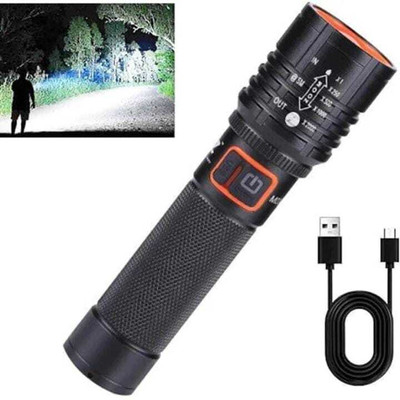 Zeno volt M035(ZOOMABLE METAL LED TORCH)5 Modes Flashlight, Super Bright 20W LED Light Torch(Black, 12 cm, Rechargeable)