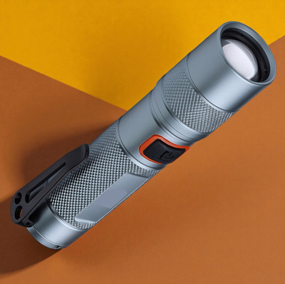 Nilesawar X596 Compact Rechargeable Flashlight with Zoom and Clip Torch(Multicolor, 11 cm, Rechargeable)