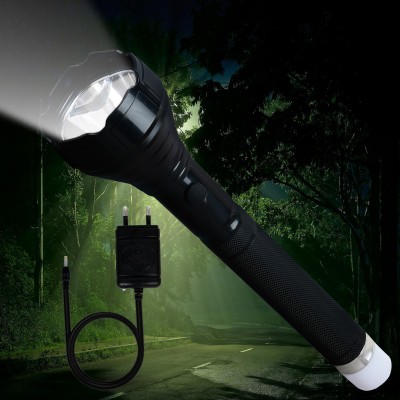 Care 4 FLASHLIGHT TORCH RP-500 ROYAL POWER Rechargeable flashlight 60 w with night lamp at the end Waterproof, double battery charging with fast charging 3 MODES (high, LOW, back lamp) Torch(Black, 27 cm, Rechargeable)