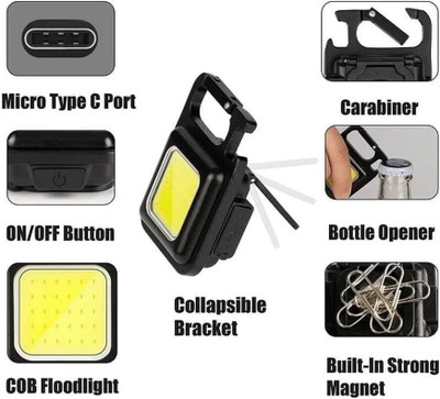yemaksh LED COB Key Chain Flashlights Small Water Resistant Torch(Black, 10 cm, Rechargeable)