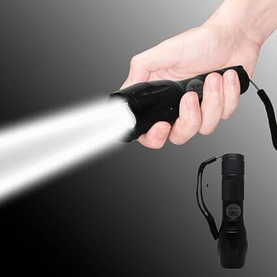 JGG Jain Gift Gallery Rechargeable 3000Mah 5-Modes With Zoom Torch Flash Light Metal- 1Pc, 3000 Lumen Torch(Black, 22 cm, Rechargeable)