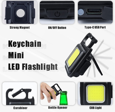 MHAX Multifunction Keychain LED Light with Bottle Opener Mini COB Rechargeable Key Chain