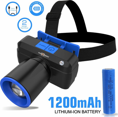 Pick Ur Needs Rechargeable Emergency 100W Laser Headlamp 3 LED Mode Zoomable 1200mAh Battery Torch(Blue, Black, 10 cm, Rechargeable)