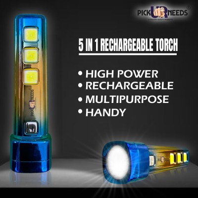 Make Ur Wish Rechargeable 5 In 1 Led Torch Light Long Range Upto 700M Battery Backup 6 hrs 6 hrs Torch Emergency Light(Pack Of 1)