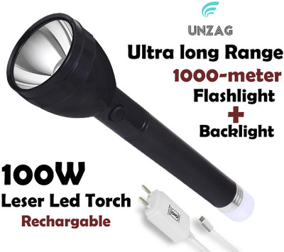 ZYRIAN Torch High Flash power LED Rechargeable 2000mAh battery Long range torch 4 hrs Torch Emergency Light(Black)
