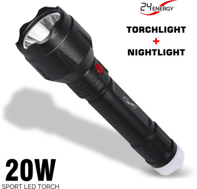 24 ENERGY Long Range Lithium battery LED torch with backlight Rechargeable Torch(Black, 18 cm, Rechargeable)