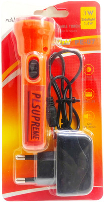 PLSUPREME Led Mini Torch Light With Charger Torch(Orange, 10 cm, Rechargeable)