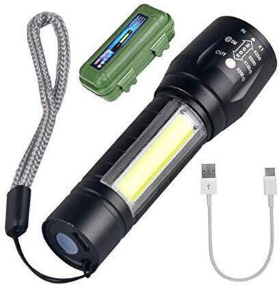 Bluedeal 5W Flashlight Torch Rechargeable Aluminium Pack of 1 Torch(Black, 9 cm, Rechargeable)