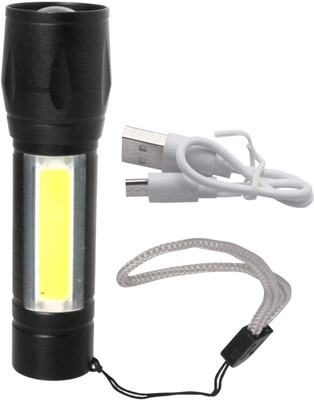 RECTITUDE Portable High Powerful Flashlight Cob Torch Usb Hiking with Rechargeable Battery Torch(Black, 9 cm, Rechargeable)