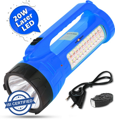 Pick Ur Needs High Power 30W Laser Long Range Torch with 24 Led Side Emergency Light Torch(Blue, 20 cm, Rechargeable)