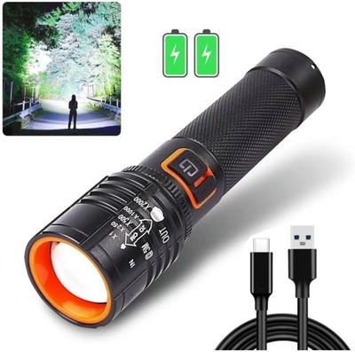 Dazzel Flex ZOOMABLE METAL 5 Modes Flashlight, Super Bright Cree T6 LED Torch Light Torch(Black, 14 cm, Rechargeable)