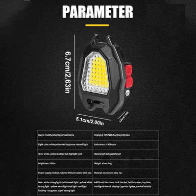 JYORESHA Keychain LED Flashlights, Rechargeable Flashlights with Lighter Rechargeable Flashlights with Lighter, Whistles, Screwdriver, Bottle Opener Cigarette Lighter, USB Hub(Black)