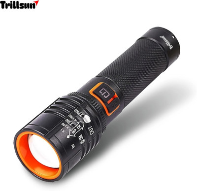 Trillsun Metal Led Light Long Range 1000 Meter|1 Km High Power Zoomable & Type-C Torch(Black, 16 cm, Rechargeable)