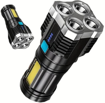 Dyzo 4 in 1 Torch with Battery Indicator High Power Long Range Rechargeable Battery Torch(Black, 14 cm, Rechargeable)