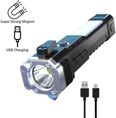 POZUB Rechargeable High Power Long Distance Led Flash Light Emergency Torch Light Torch(Black, 8 cm, Rechargeable)