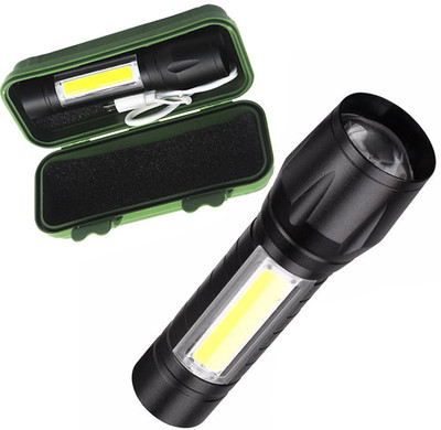 WRADER Zoomable LED Torch XPE Side Searchlight Rechargeable Torch Waterproof Torch(Black, 12 cm, Rechargeable)