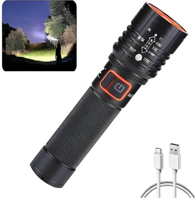 Dazzel Flex Metal LED Flashlight, LED Water Resistant Zoomable Torch with 5 Lighting Modes Torch(Black, 13.5 cm, Rechargeable)