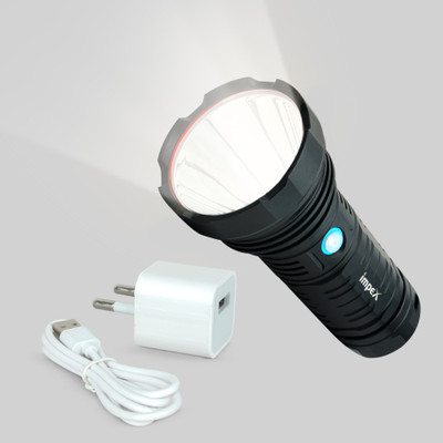 IMPEX High-Powered LED Flashlight | 6600 mAh Torch Light | Torch(Black, 20 cm, Rechargeable)