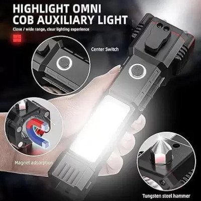 SPAKRO LED 3W Torch Multi-Function Car Safety Hammer Flashlight Torch Torch(Multicolor, 16.5 cm, Rechargeable)