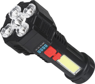 ECOSKY 4 Modes 5 LED+ 1COB Flashlight USB Rechargeable Flashlight Torch Light (14 cm) Torch(Black, 15 cm, Rechargeable)