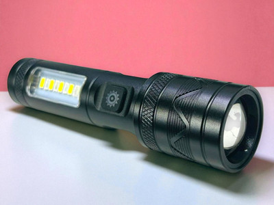 Sagaft X419 (ZOOMABLE METAL LED TORCH) 3 Modes Flashlight, Super Bright Torch(Black, 4 cm, Rechargeable)