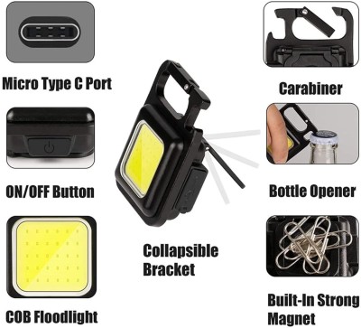 Orelius Fire COB Keychain Flashlights Rechargeable Small Keychain,Light Modes Portable Torch(Yellow, 6 cm, Rechargeable)