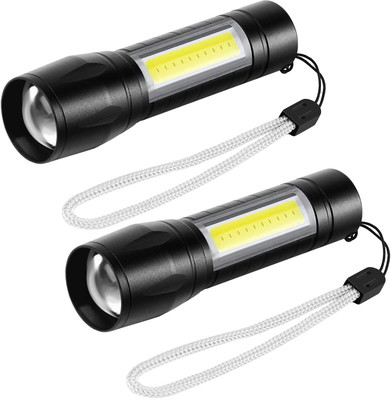 GLOWISH PACK OF 2 ZOOM IN ZOOM OUT SUPER BRIGHT LED MINI POCKET RECHAEGEABLE FLASHLIGHT Torch(Black, 8 cm, Rechargeable)