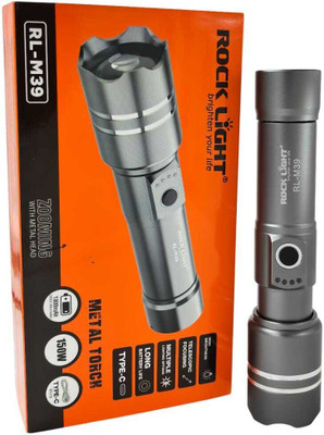 Kay-Joy RL-M39 LED Metal Torch 150W Bright Light with Telescopic Zoom and Power Display Torch(Black, Silver, 16 cm, Rechargeable)