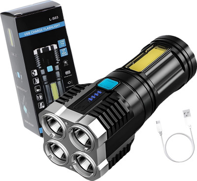 WRYDO9 High-Power 4-in-1 Flashlight – Rechargeable Torch with Multi Light Modes Torch(Black, 14 cm, Rechargeable)