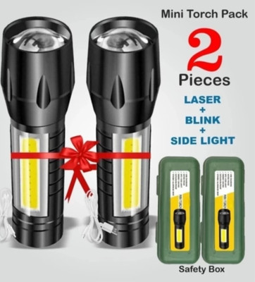 TechPride Mini Rechargeable Pocket Torch Zoom COB USB Charging , Crash Resistant_T224_T431 Torch(Black, 20 cm, Rechargeable)