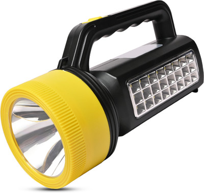ECOSKY LED Flashlight Rechargeable Searchlight Long range with emergency Side light Torch(Yellow, Black, 20 cm, Rechargeable)