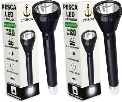 PESCA Rechargeable 2-in-1 Torch Flashlight with COB Back Light - Dual Mode Combo Torch(Black, 28 cm, Rechargeable)