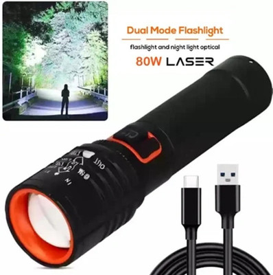 Dazzel Flex 3 Modes Portable Bright Waterproof Long Range Focus Flashlight Black Portable Torch(Black, 14 cm, Rechargeable)