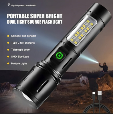 Dazzel Flex 370 (ZOOMABLE METAL)5 Modes Flashlight, Super Bright Cree T6 LED Light Torch(Black, 18 cm, Rechargeable)