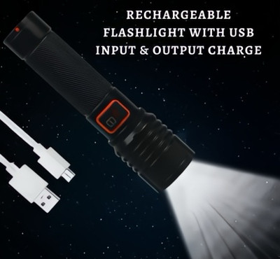 FINARO 035 (ZOOMABLE METAL TORCH)5 Modes Flashlight, Super Bright Cree T6 LED Light Torch(Black, 15 cm, Rechargeable)