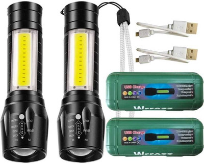 Wifton Rechargeable Pocket Light Zoom COB USB Charging Led, Crash Resistant TorchI Torch(Black, 9 cm, Rechargeable)