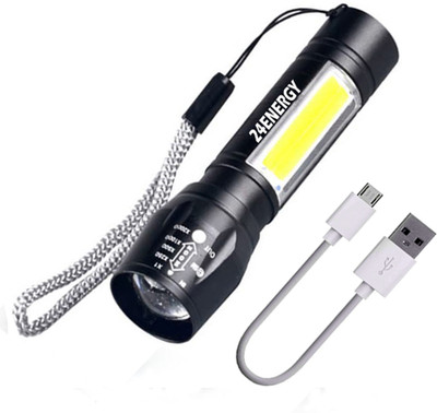 24ENERGY UNIC Pocket Zoom Torch EN-5104 Metal Body, Portable & Durable Flashlight 25W LED Q1 Torch(Black, 9 cm, Rechargeable)