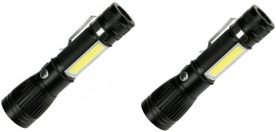 WOLBLIX 2 Pack 4 Modes Rechargeable LED Waterproof Zoomable Flashlight for Camping Torch(Black, 12 cm, Rechargeable)